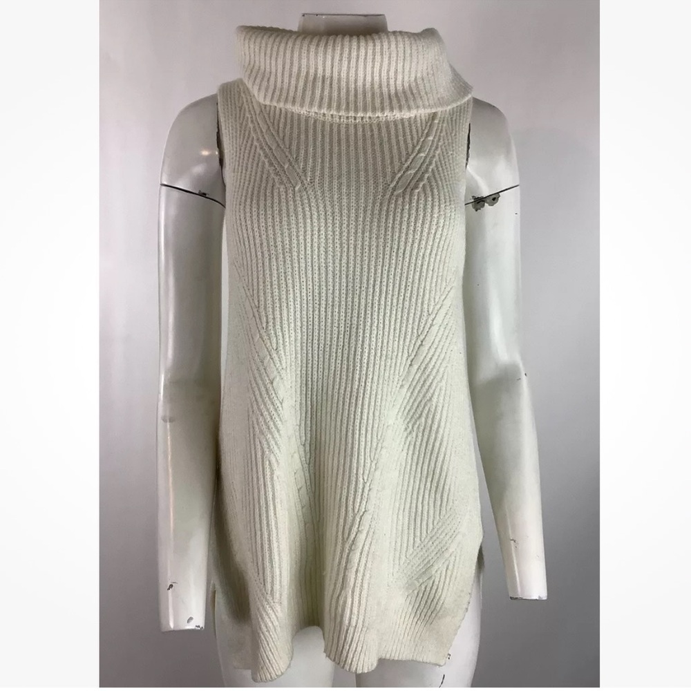 Anthropologie Sz M Sleeveless Cowl Neck Tunic Sweater Cream Nylon Wool Blend